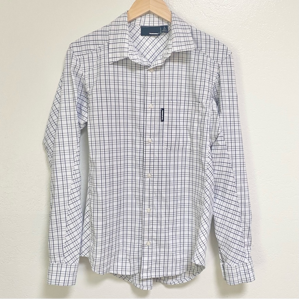 Men's White and Blue Checkered Casual Button Down Shirt